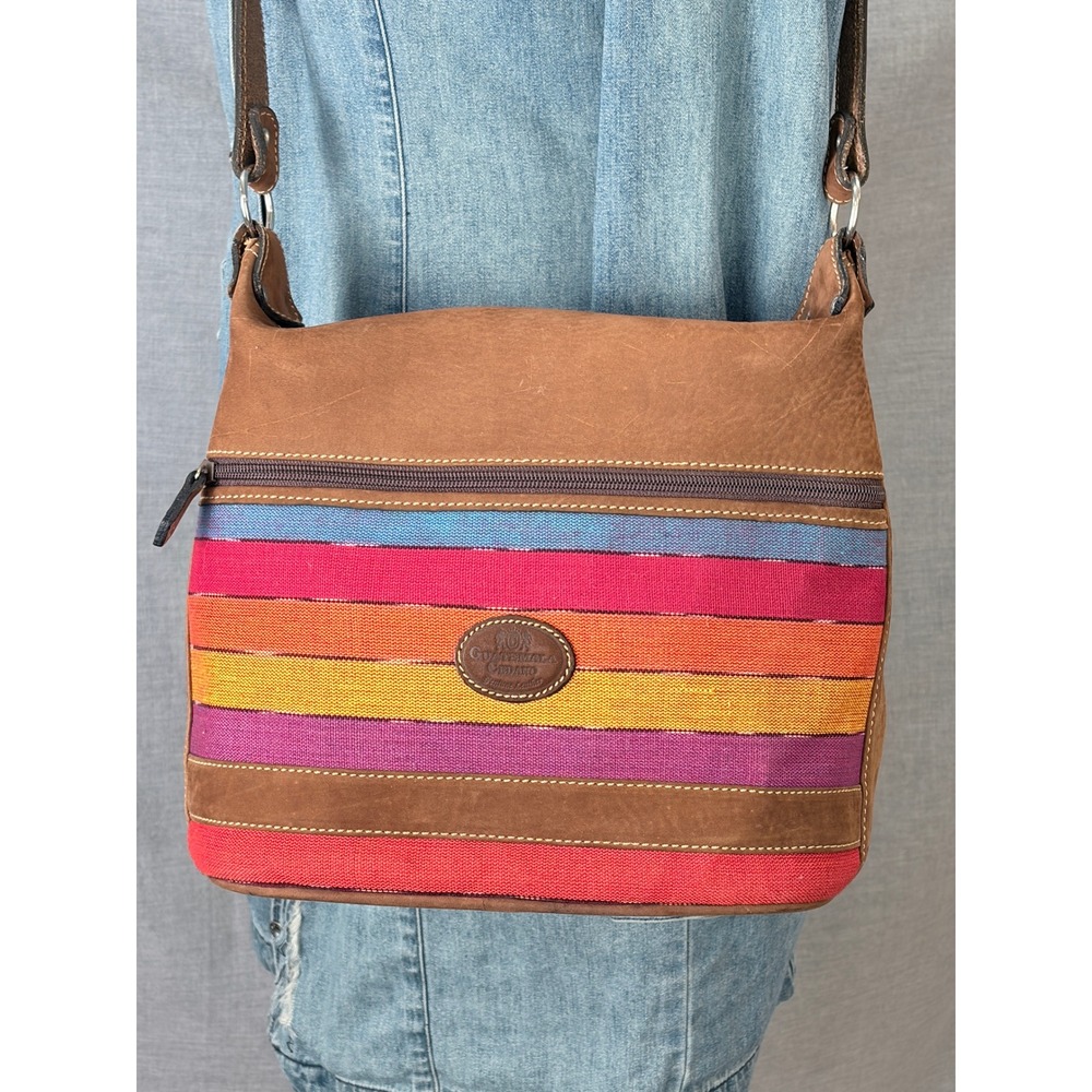 Cedano Guatemala Woven‎ Stripe Leather Crossbody Bag Boho Artisan Color